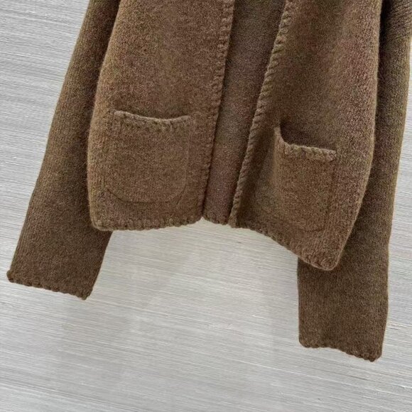 Sezane  Brown Knitted Long Sleeve Whipstitch Cardigan - Picture 5 of 9